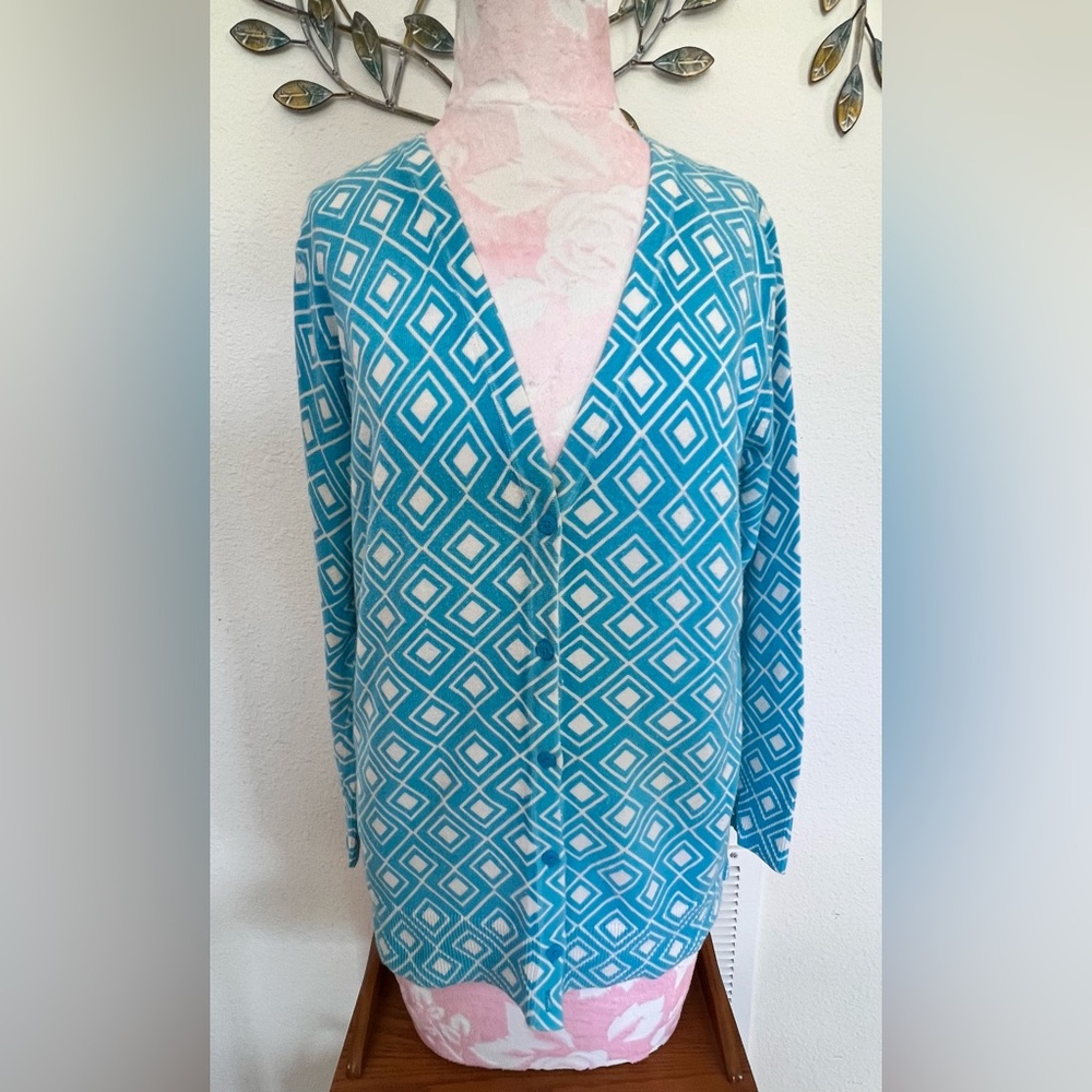 Merona Teal and White Patterned Sweater